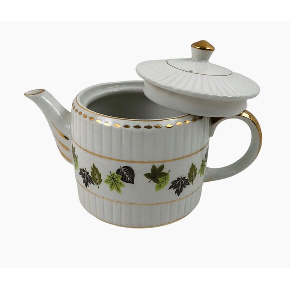 Wood And Sons Teapot English Ironstone Gold Trim Leaf Design Alpine White - Picture 9 of 10